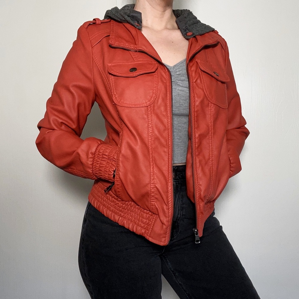 Full Tilt Faux Leather Hooded Jacket